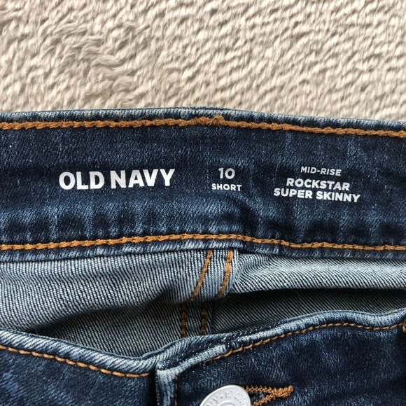 Old Navy Womens Rockstar Jeans 10S Blue Denim Mid-Rise Super Skinny Distressed - Picture 9 of 16